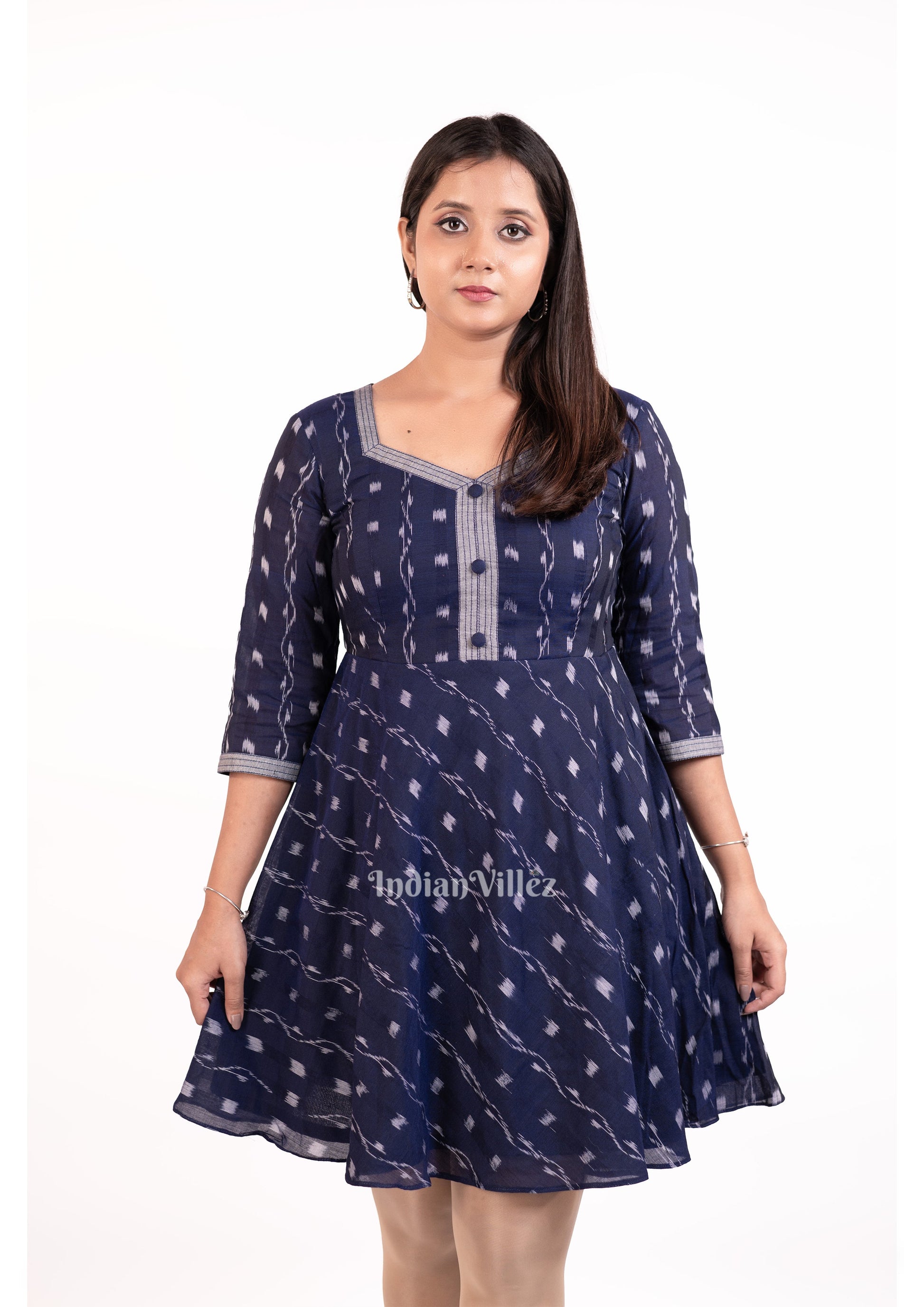 Navy Blue Sambalpuri Odisha Ikat Short Kurti