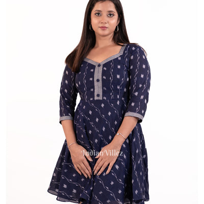 Navy Blue Sambalpuri Odisha Ikat Short Kurti