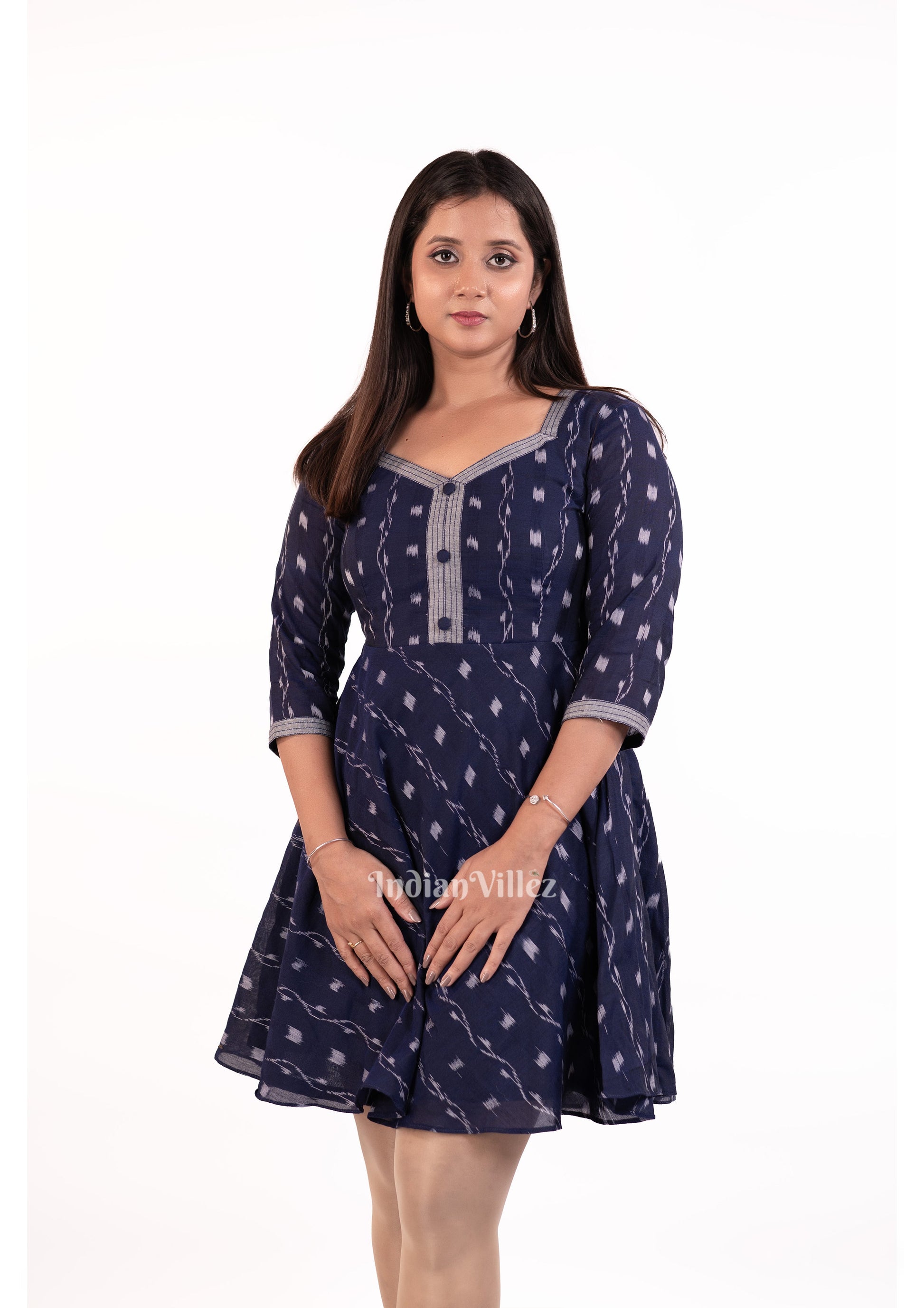Navy Blue Sambalpuri Odisha Ikat Short Kurti