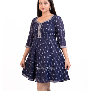 Navy Blue Sambalpuri Odisha Ikat Short Kurti