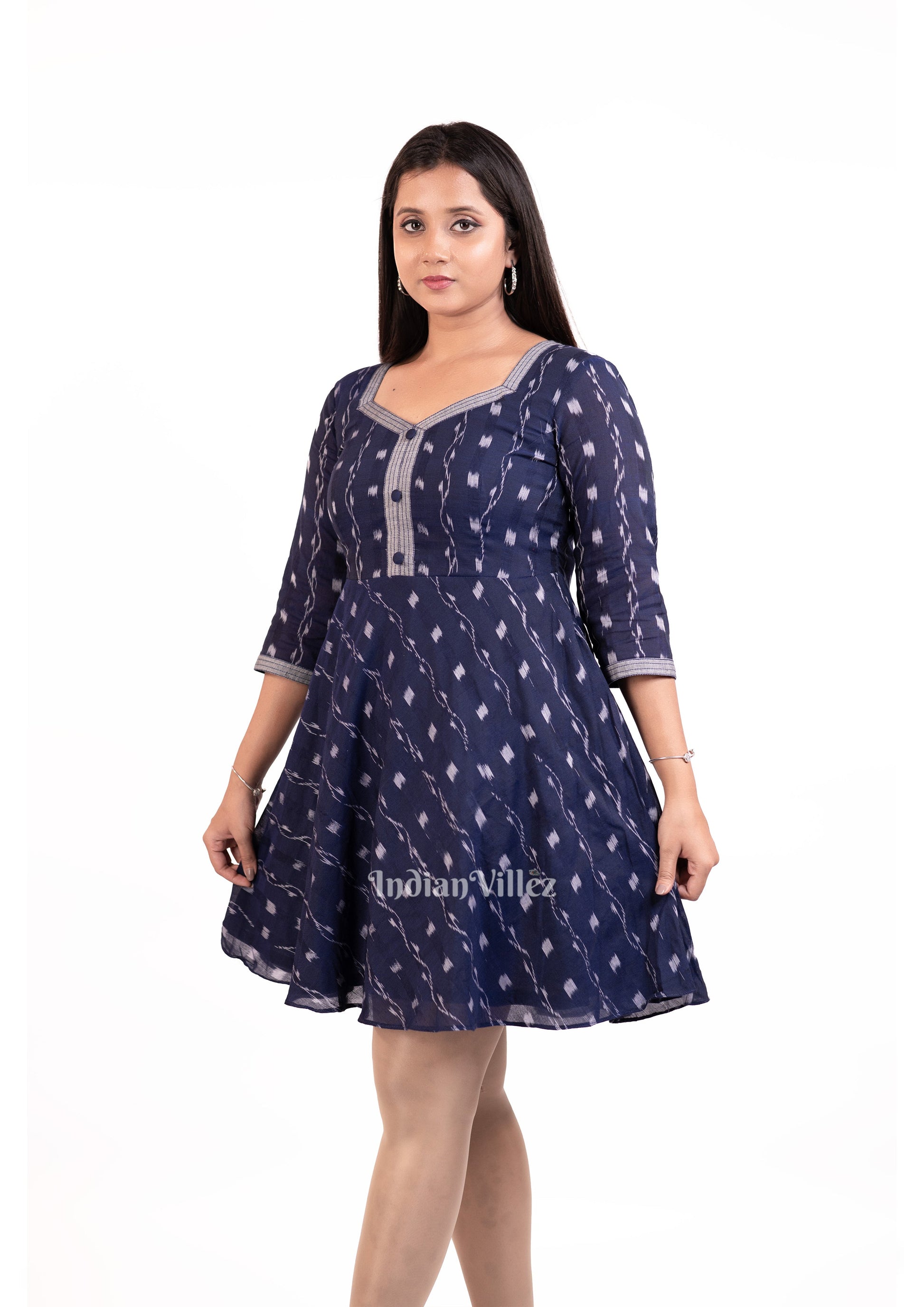 Navy Blue Sambalpuri Odisha Ikat Short Kurti