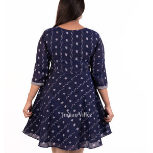Navy Blue Sambalpuri Odisha Ikat Short Kurti