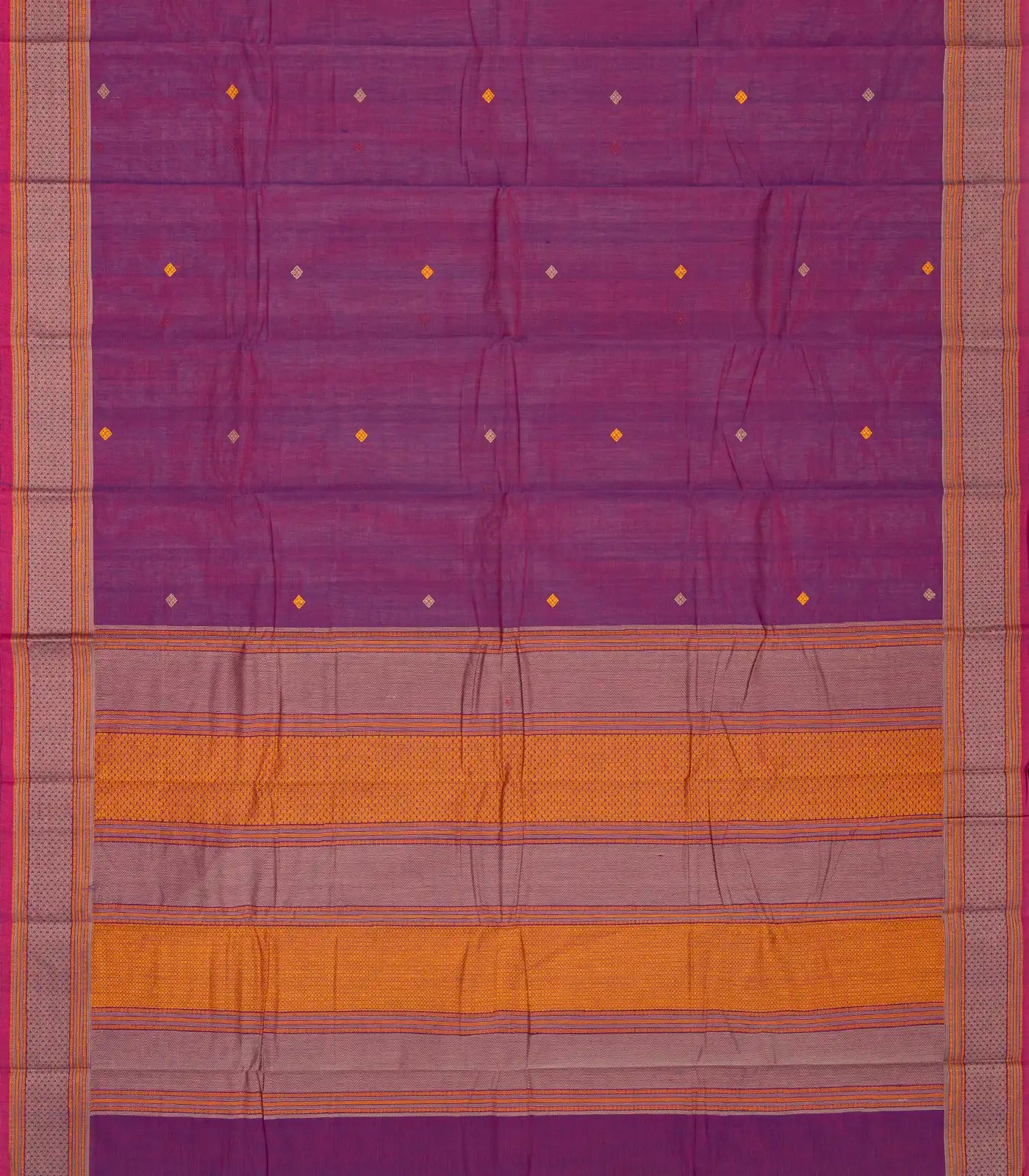 Magenta Handloom Kanchi Cotton Saree With Diamond Motifs