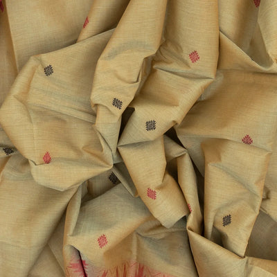 Taupe Handloom Kanchi Cotton Saree With Diamond Buttas