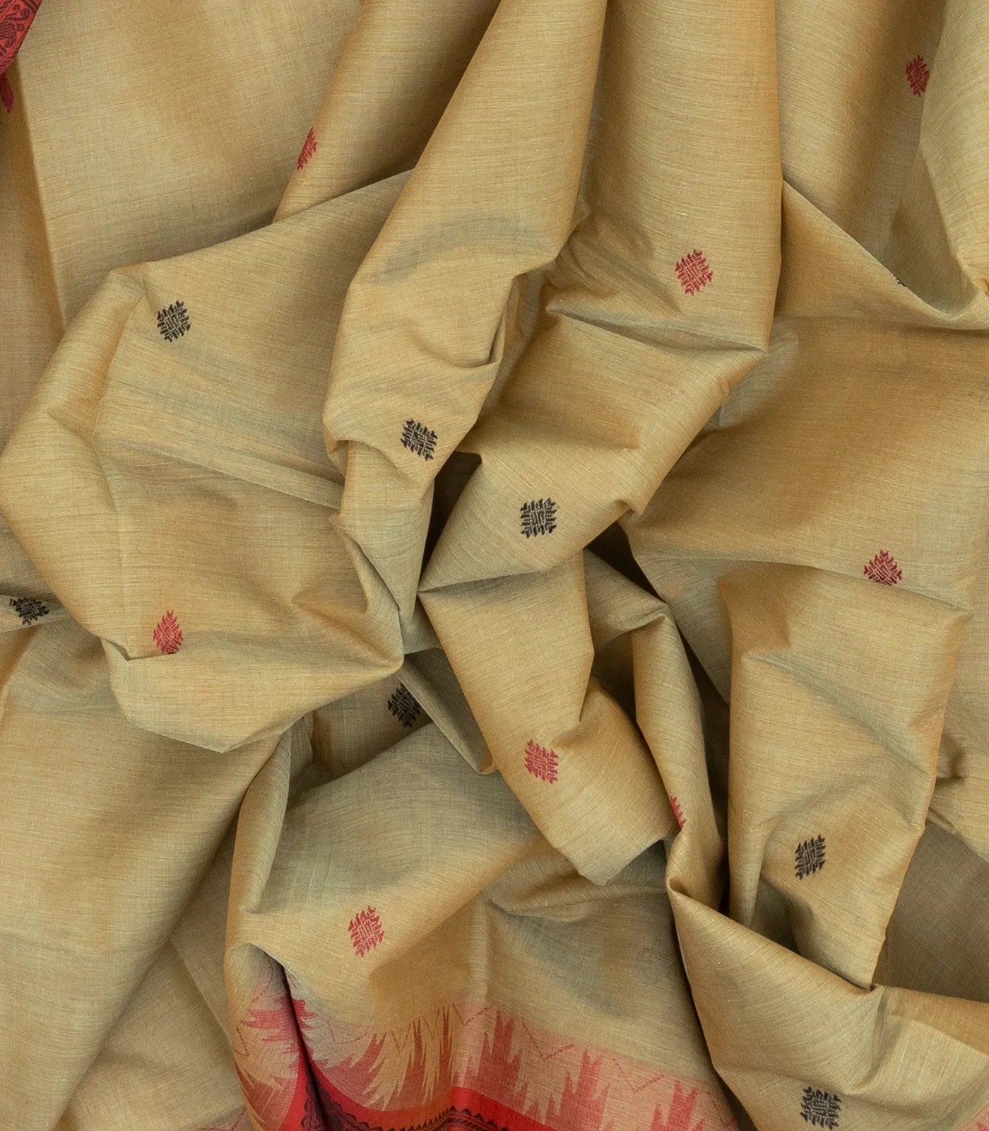 Taupe Handloom Kanchi Cotton Saree With Diamond Buttas