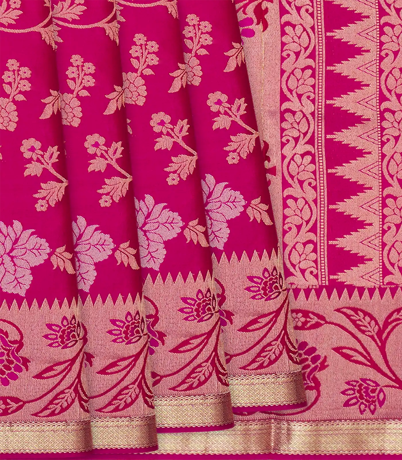 Pink Handloom Soft Silk Saree With Floral Vine Motifs -Pink