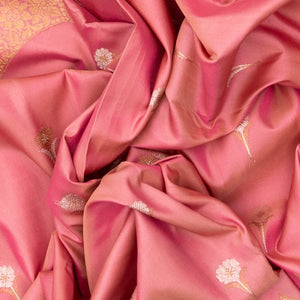 Peach Handloom Kanchipuram Silk Saree With Floral Buttas