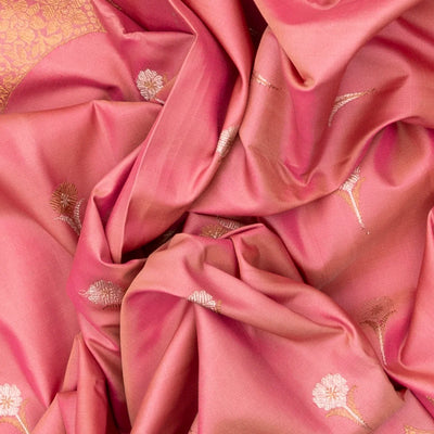 Peach Handloom Kanchipuram Silk Saree With Floral Buttas