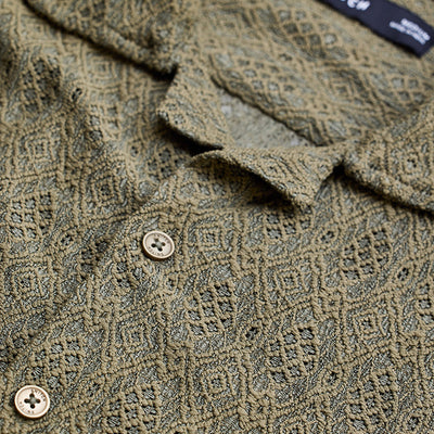 Olive Self-Design Crochet Shirt