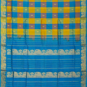 Blue Handloom Silk Cotton Saree With Checks And Buttas