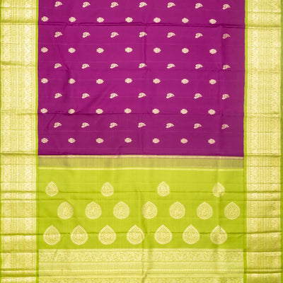 Magenta Handloom Kanchipuram Korvai Silk Saree With Peacock Motifs