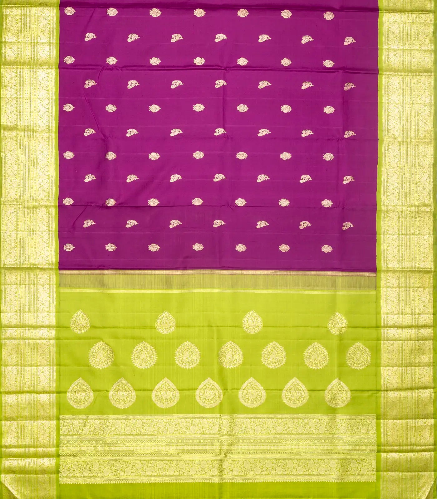 Magenta Handloom Kanchipuram Korvai Silk Saree With Peacock Motifs