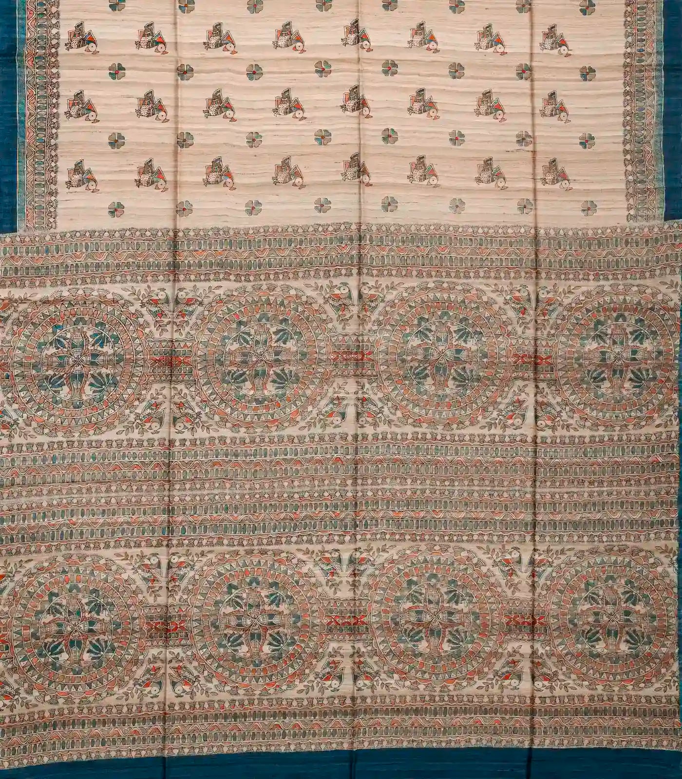 Taupe Handwoven Tussar Silk Saree With Printed Bird Motifs