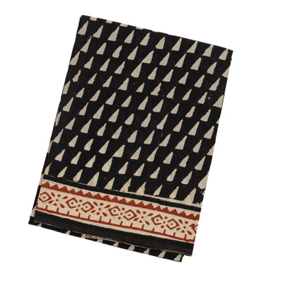 Black Woven Jaipur Cotton Saree With Printed Triangle Motifs