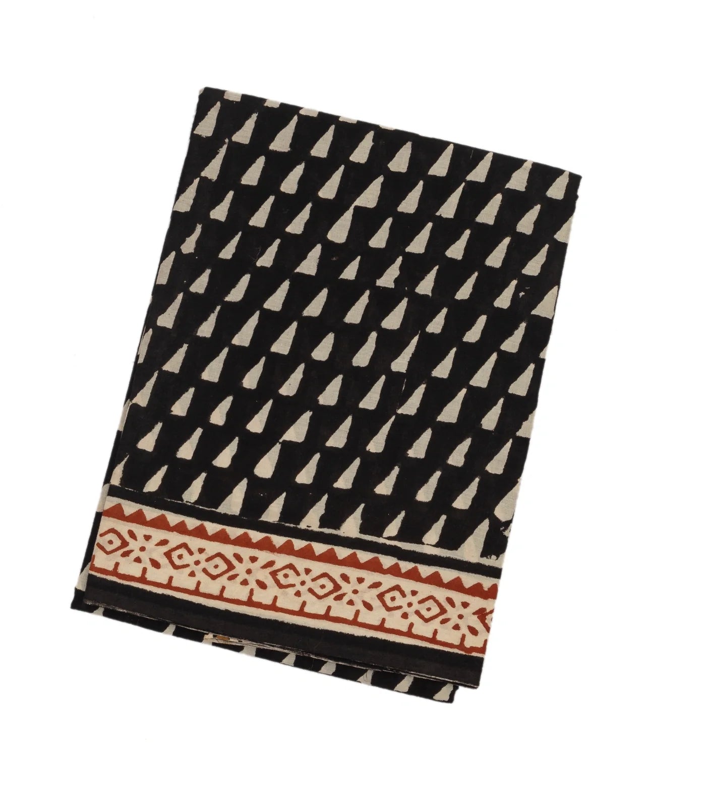 Black Woven Jaipur Cotton Saree With Printed Triangle Motifs
