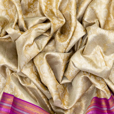 Cream Handloom Kanchipuram Korvai Tissue Silk Saree With Floral Motifs