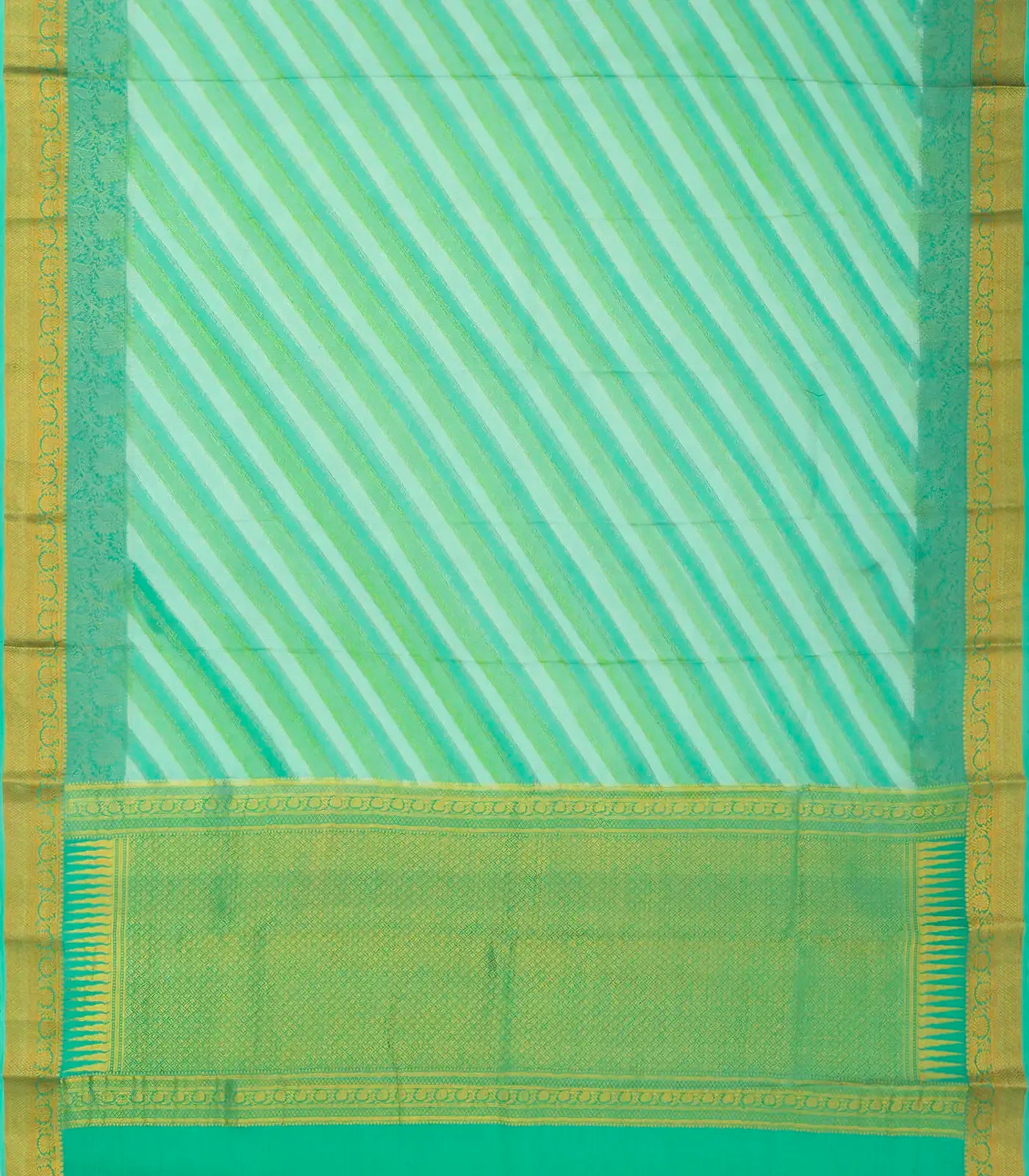 Aquamarine Mysore Crepe Silk Saree With Diagonal Stripes