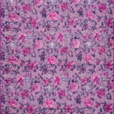 Lilac Woven Digital Printed Chiffon Silk Saree With Floral Motifs