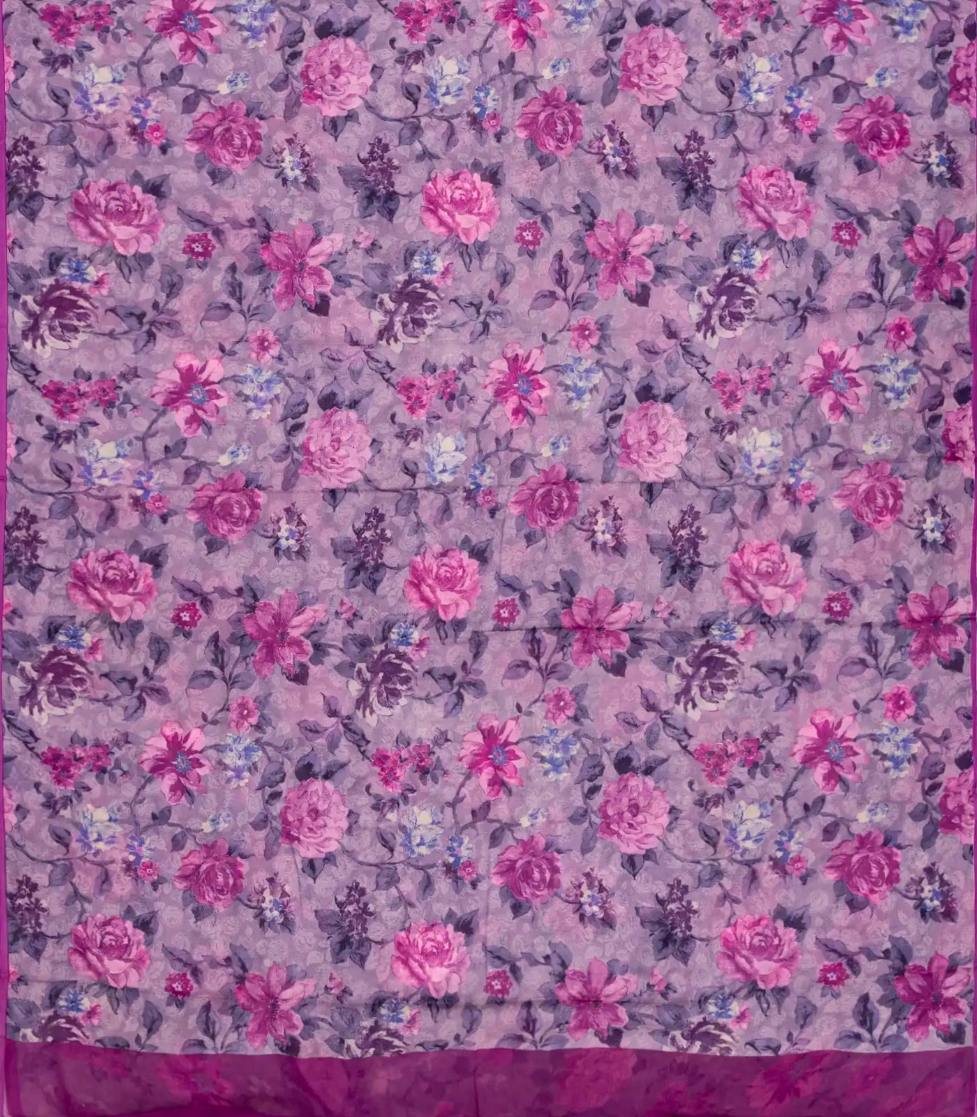 Lilac Woven Digital Printed Chiffon Silk Saree With Floral Motifs