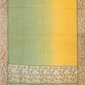 Green & Mustard Banarasi Crushed Tissue Saree With Embroidered Motifs