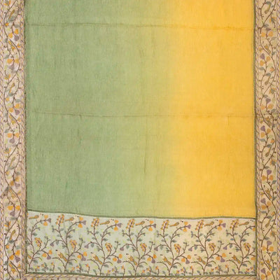 Green & Mustard Banarasi Crushed Tissue Saree With Embroidered Motifs