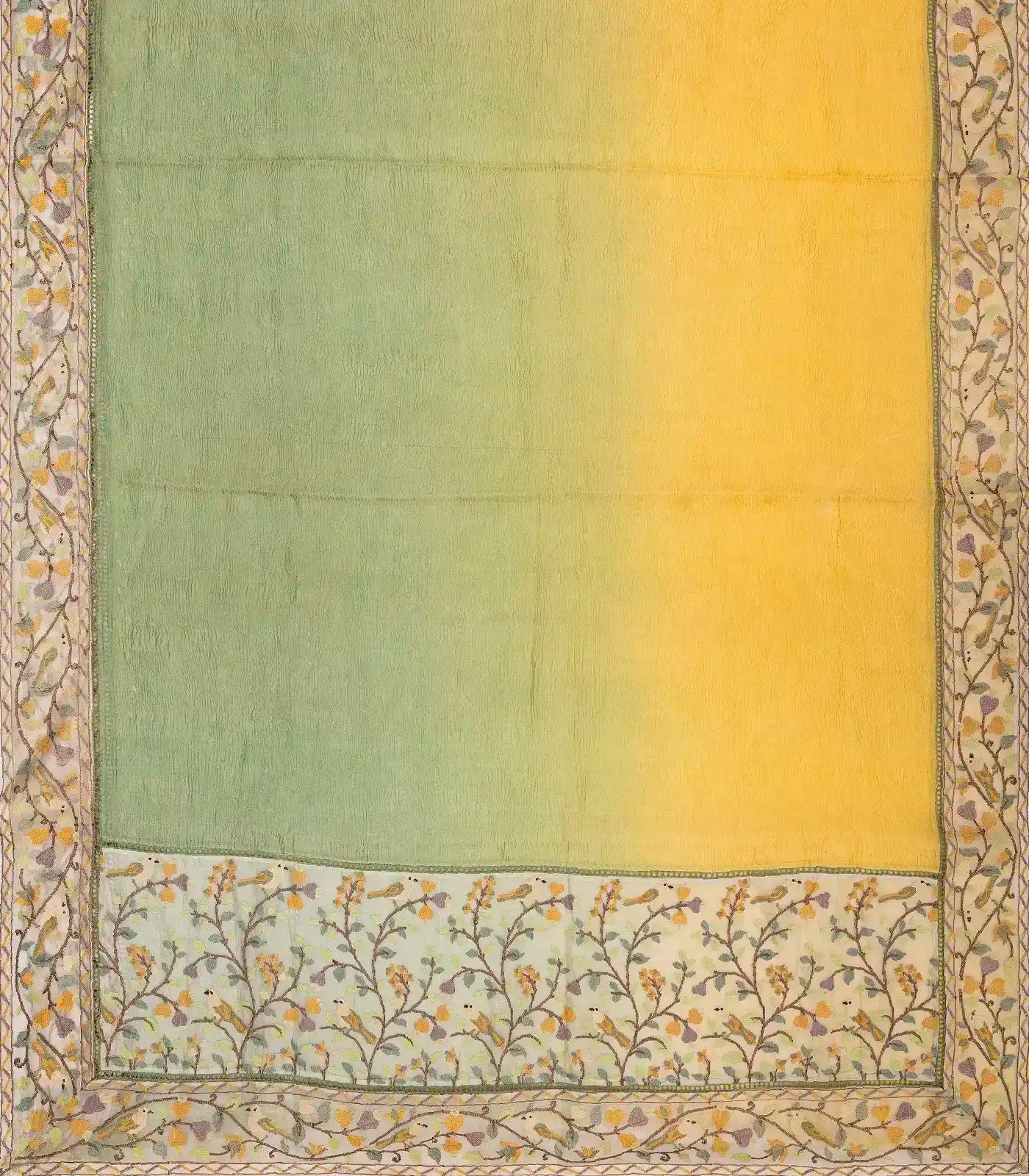 Green & Mustard Banarasi Crushed Tissue Saree With Embroidered Motifs