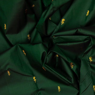 Bottle Green Handloom Kanchipuram Korvai Silk Saree With Mango Buttas