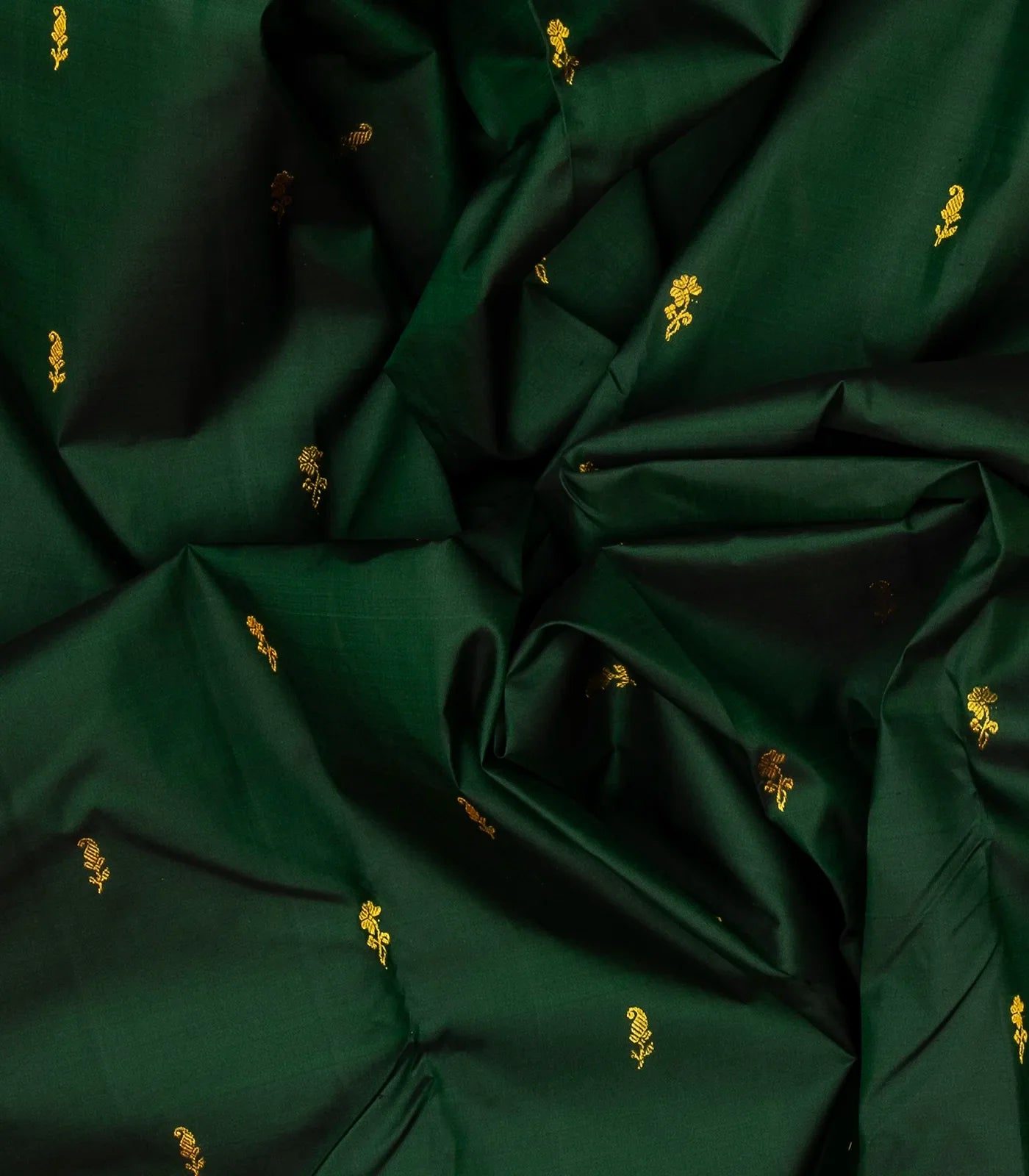 Bottle Green Handloom Kanchipuram Korvai Silk Saree With Mango Buttas