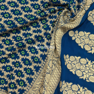 Sea Blue Pure Banarasi Khaddi Georgette Saree