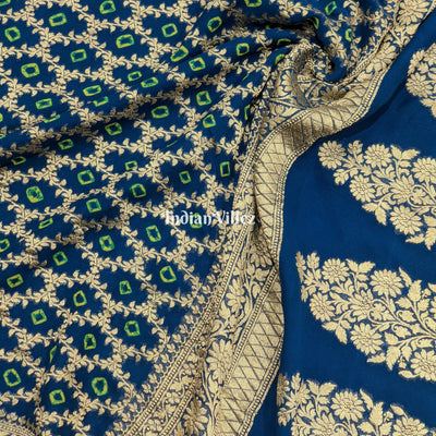 Sea Blue Pure Banarasi Khaddi Georgette Saree