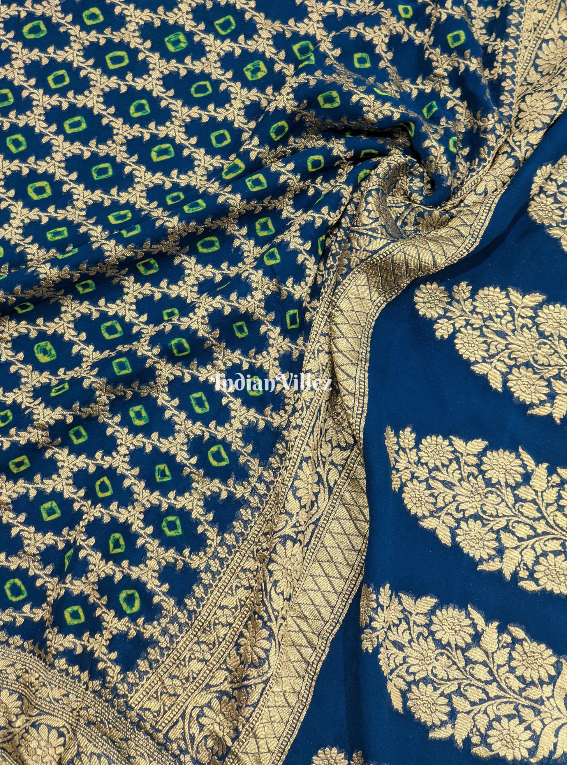 Sea Blue Pure Banarasi Khaddi Georgette Saree