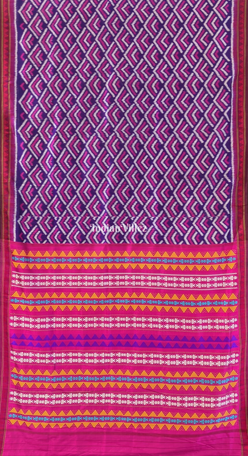 Multicolor Contemporary Odisha Ikat Silk Saree with Dongria Border