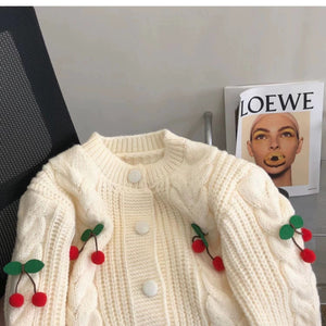 Alaine Statement Woolen Sweater with Cherry Detail
