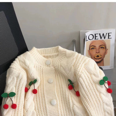 Alaine Statement Woolen Sweater with Cherry Detail
