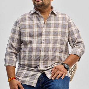 Light Grey Checks Linen Blend Shirt
