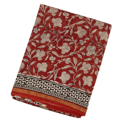 Crimson Handloom Chanderi Cotton Saree With Printed Floral Motifs