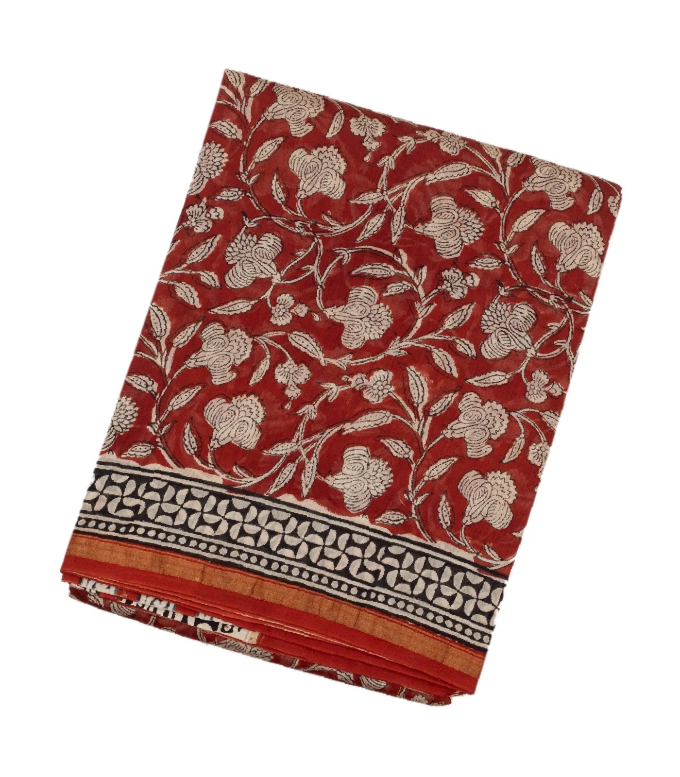 Crimson Handloom Chanderi Cotton Saree With Printed Floral Motifs