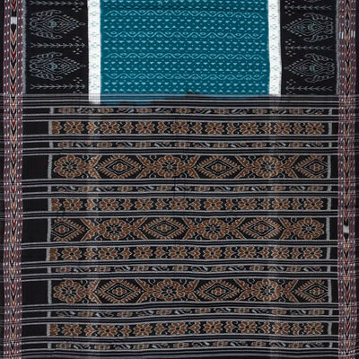 Blue Handloom Orissa Cotton Saree With Tie & Dye Floral Motifs