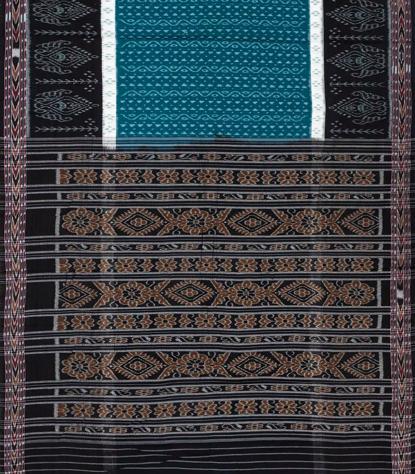 Blue Handloom Orissa Cotton Saree With Tie & Dye Floral Motifs