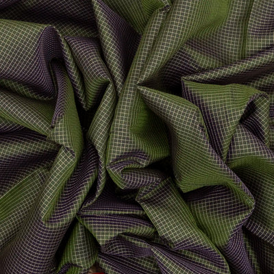 Bottle Green Handloom Silk Cotton Saree With Checks