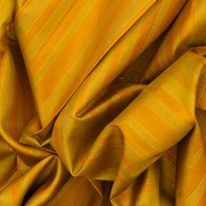 Mustard Handloom Kanchipuram Korvai Silk Saree With Stripes