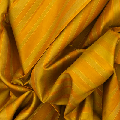 Mustard Handloom Kanchipuram Korvai Silk Saree With Stripes