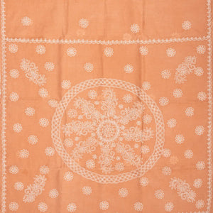 Dark Peach Chikankari Embroidered Cotton Saree With Floral Motifs