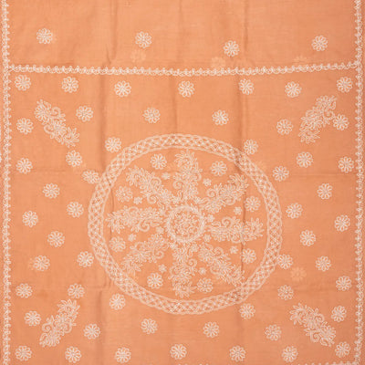 Dark Peach Chikankari Embroidered Cotton Saree With Floral Motifs