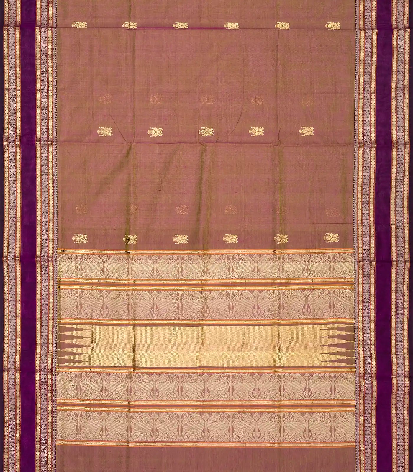 Dusty Pink Handloom Silk Cotton Saree With Parrot Buttas