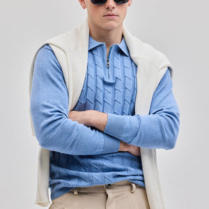 Light Blue Zipper Knitted Polo T-Shirt