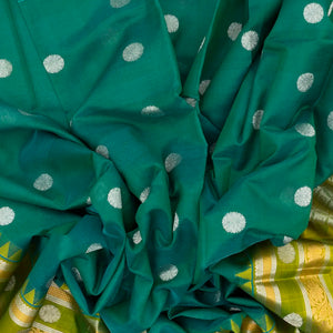 Teal Handloom Chirala Silk Cotton Saree With Chakaram Buttas