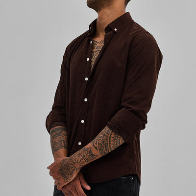 Dark Brown Slim Fit Corduroy Shirt