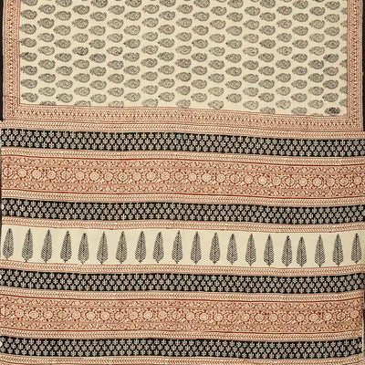 Cream Woven Jaipur Cotton Saree Printed With Mango Motifs