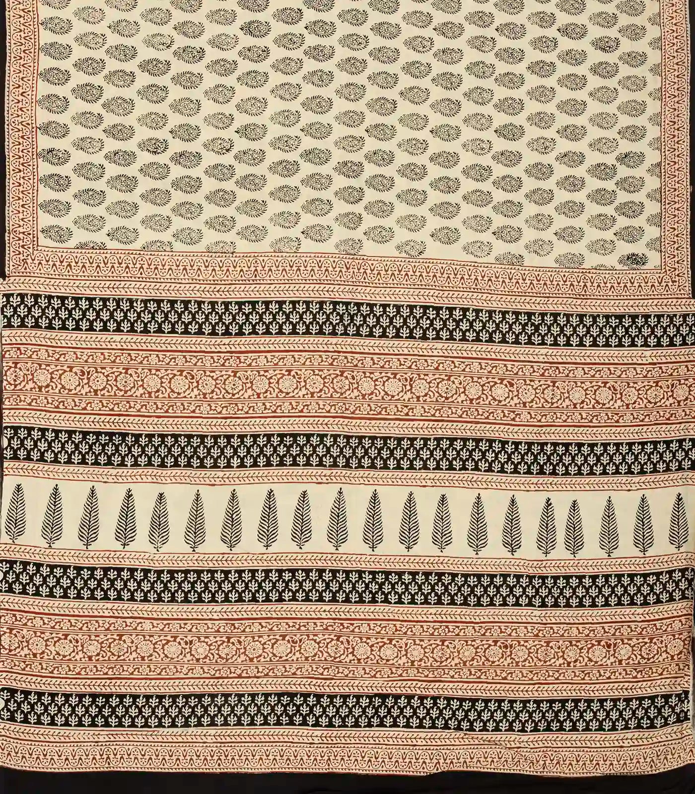 Cream Woven Jaipur Cotton Saree Printed With Mango Motifs